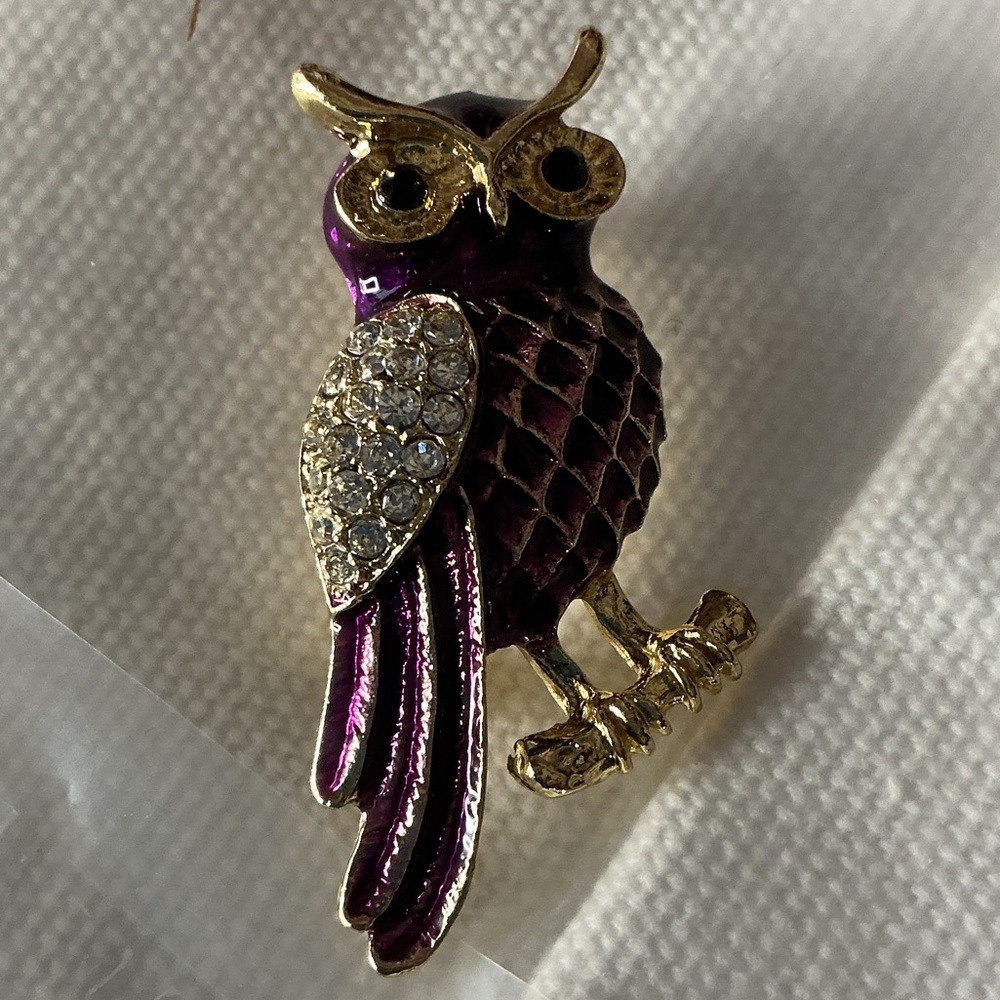 Purple and Gold Owl Brooch - Picture 2 of 2